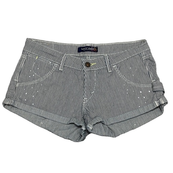 Junior’s Levi Levi’s 5 Small Shorts Jeans Rolled Stretch Stripes Navy Railroad - Picture 3 of 8